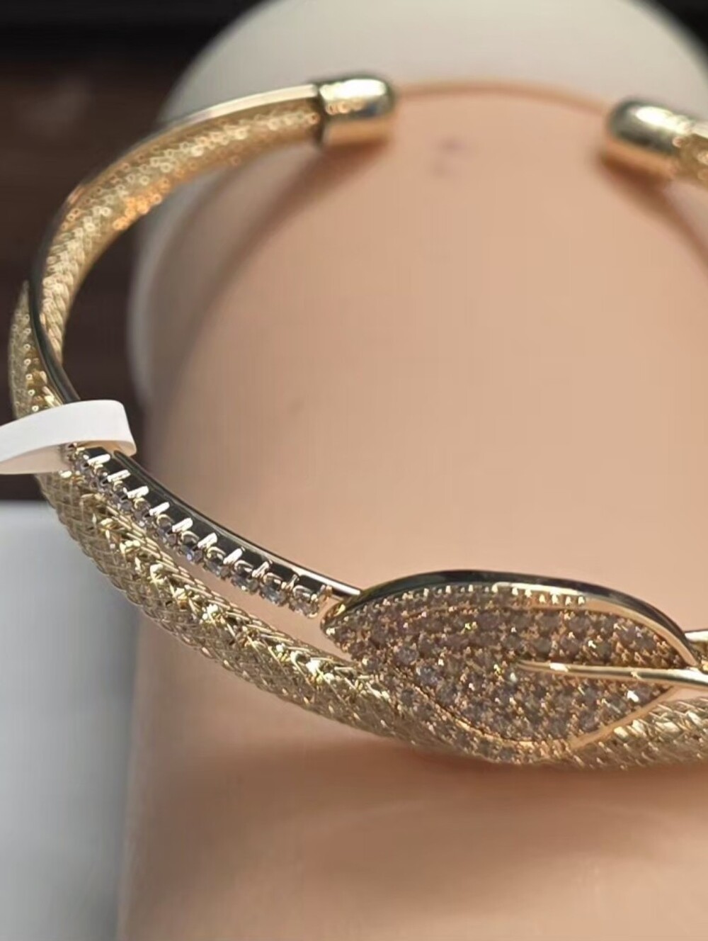 IMA Collection Gold Tone PavƩ CZ Leaf Double Wrap Cuff Bracelet